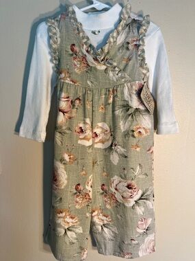 Vintage Kids Floral Ruffle Jumper with White Ribbed Top